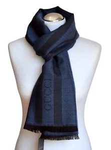 Bufanda hombre GUCCI 100% lana nueva azul 40x190 bufanda chal sciarpa - Imagen 1 de 5