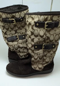 Womens COACH TINAH SIGNATURE Logo Fleece Lined Cozy Boots Q1357 Size 8.5 - Picture 1 of 7