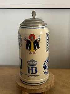 1 l Bierkrug Masskrug Brauereikrug Krug Brauerei München HB Augustiner Paulaner - Bild 1 von 7