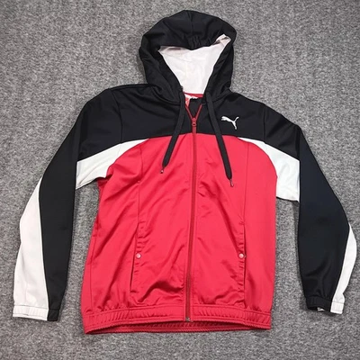 Chaqueta Puma Para Hombre Pequeña Roja Negra Blanca Cremallera Completa Con Capucha Pista Logo Atlético Foto 1 de 4