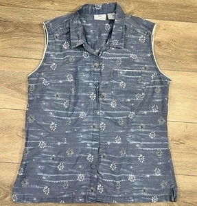 White Sierra Collared Button Up Blue Vest Style 90's Style Women's Large - Picture 1 of 7