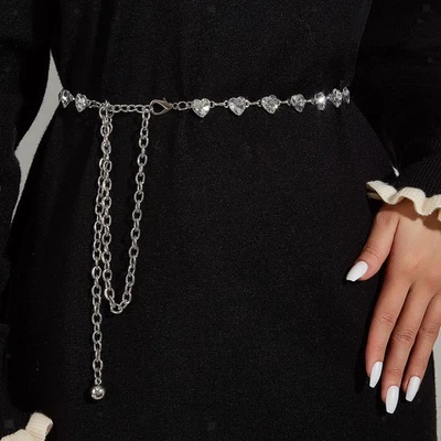 Women Waist Chain Rhinestones Heart Belt Body Chain Belly Jewelry Stylish Dress - image 1 of 4