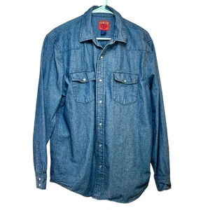 JC Penney BIG MAC Pearl Snap Chambray Shirt Men's Large Western L/S 100% Cotton - Picture 1 of 3
