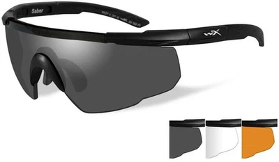 Wiley X 男式 Saber 高级太阳镜 - 哑光黑色 / 烟灰色 / 透明 / — 第 1/3 张图片