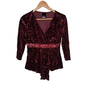 J.T.B. Samt Wickel Top Burgunderrot Pailletten Taille Y2K Crushed Look Bluse Gr. M - Bild 1 von 8