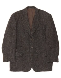 HARRIS TWEED Mens 3 Button Blazer Jacket IT 54 2XL Grey Herringbone Wool DO06 - Picture 1 of 3