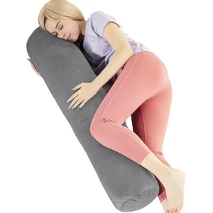 Body Pillow for Adults, Bolster Pillow with Removable Velvet Cover, Long Roun... - Picture 1 of 7