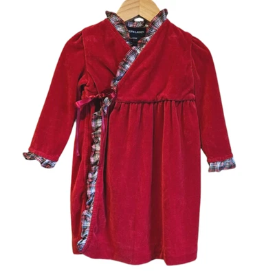 ¡SÚPER LINDO! Vestido de vacaciones de terciopelo rojo Ralph Lauren para niños pequeños 18 meses Foto 1 de 4