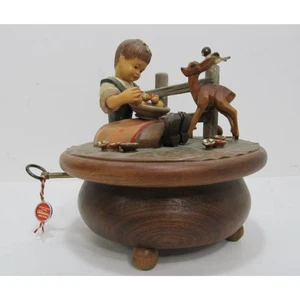 VINTAGE THORENS ANRI HI LILLI HILO GIRL WITH BIRDS DEER MUSIC BOX CARVED WOOD - Picture 1 of 8