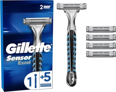 GEBRANDMARKT Gillette Sensor Excel Nassrasierer Herren, Rasierer + 3 Rasierklingen Mit Doppel