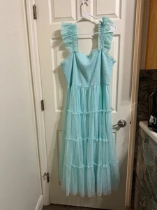 arula aqua ruffle dress 3x pre owned gorgeous - Picture 1 of 4