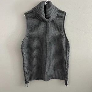 Suéter Top Otoño Mezcla Lana Cachemira Gris Sin Mangas Capucha Cuello M Lados con Cordones - Imagen 1 de 9
