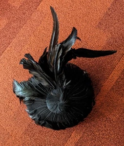 Michael Howard NOS Black Wool Feather And Beaded Hat w/ Tag. - Picture 1 of 7