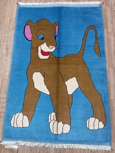 Afghanischer handgefertigter bezaubernder Löwe Teppich, 4,0 x 2,6 Fuß, blaue Wolle mit verspieltem Design - Bild 1 von 8