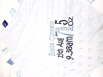 JUST4BABYSGIFTS Personalisierte Baby weiche Geburtsblock Bettdecke Taggy Taggie Decke Junge Mädchen Geschenk