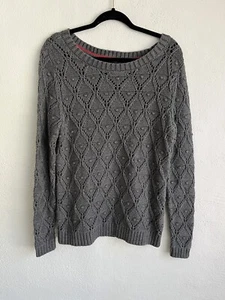 Tommy Hilfiger Woman Gray 100% Cotton Lumpy Knit Sweater, Size Large - Picture 1 of 7