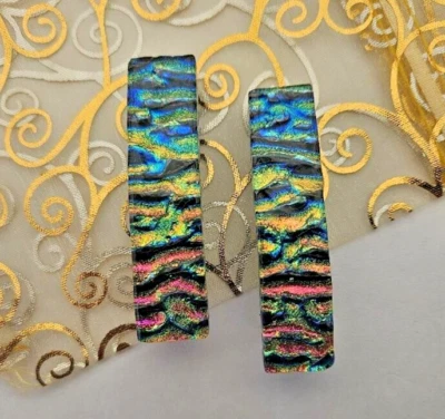 Par pequeño fundido/vidrio dicroico multicolor pasadores de pelo franceses genuinos Foto 1 de 4