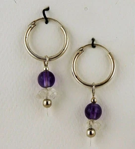 Chakra Intuition Sterling Silver earrings w/ Amethyst & Quartz gemstones - Picture 1 of 1