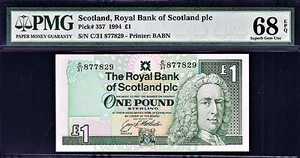 Scotland 1994 One Pound Pick-357 Superb GEM UNC PMG 68 EPQ HIGHEST GRADED ! - Picture 1 of 2