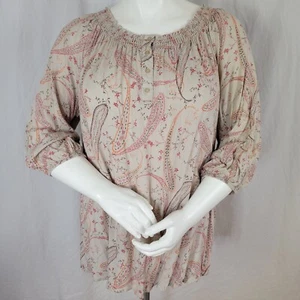 Camicetta contadina Lane Bryant stampa floreale paisley plissettata collo smocked taglia 22/24 - Foto 1 di 6