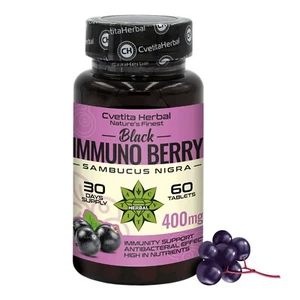 Elderberry Sambucus nigra Extract Immune System Antioxidant Flu 60 tablets 400mg - Picture 1 of 11