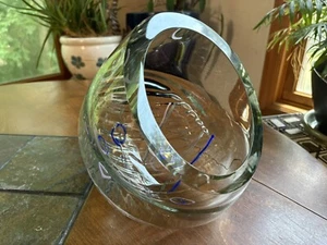 LARGE Vintage Hand Blown Art Glass Ribbed Terrarium- Planter-Bowl - Picture 1 of 10