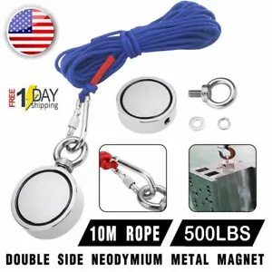 500LBS Big Fishing Magnet Kit Pulling Force Strong Neodymium or Rope Carabiner - Picture 1 of 14