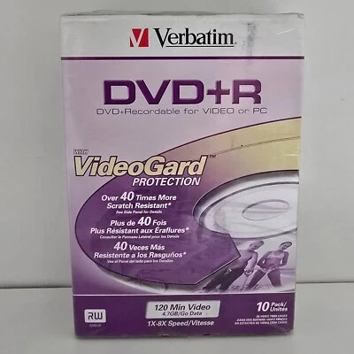 Verbatim DVD+R RW VideoGard Scratch Protection 10 Pack Discs New - Image 1 of 4