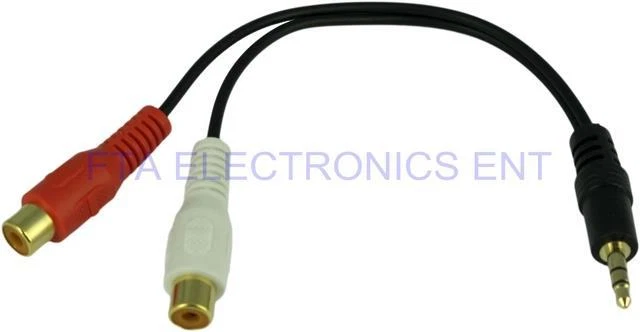 3.5mm Stereo Audio Plug to 2 RCA Female Socket Cable Connector Adapter Headphone - Image 1 of 1