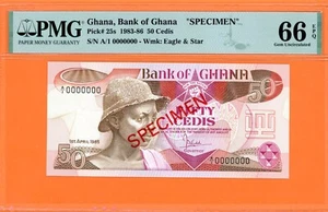 GHANA SPECIMEN 50 CEDIS 1983 PICK # 25s PMG 66 GEM UNCIRCULATED EPQ. - Imagen 1 de 2