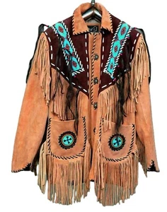 Giacca con frange in pelle di cervo con perline indiane delle pianure dei nativi americani, vestito Powwow - Foto 1 di 5