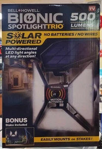 Bell Howell Bionic Spotlight Trio Solar Powered Motion Sensor Light NEW! - Picture 1 of 2