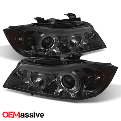 [Eye Lid] Fits 06-08 BMW E90 3-Series Sedan Smoked Halo LED Projector Headlights - Image 1 of 4