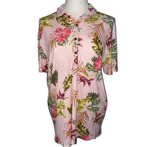 Zara Hawaiian Floral Print Pullover Polo Style short sleeve Pink large Shirt - Picture 1 of 5