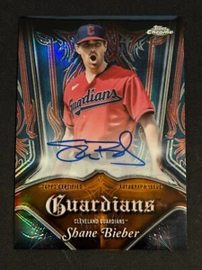 2022 Topps Chrome Pinstriped Auto PA-SB Shane Bieber Orange Refractor 05/25  - Picture 1 of 2