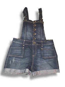 Overall Shorts Girls Size 16 Bkue Jean Dark Wash Canyon River Blues Shortalls - Picture 1 of 12