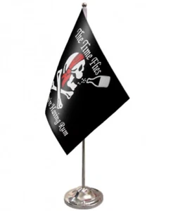 PIRATE time flies when having rum SATIN TABLE FLAG 9"X6" CHROME POLE & BASE - Picture 1 of 1