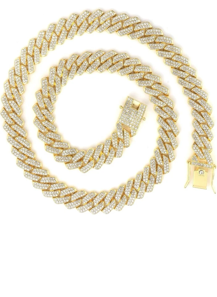 Collares de cadena cubana plata/oro cadenas de eslabones cubanos para hombre helados Miami  Foto 1 de 3