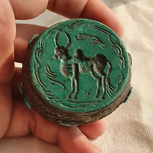 Ancient Near Eastern Harappa Intaglio Stone Mix Silver Decorated Big Ring - Picture 1 of 11