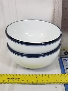 2 Dansk Bistro Christianshavn White Blue Stripe Rim Fruit Cereal Bowl 5" Japan - Picture 1 of 4