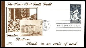 1983 Babe Ruth FDC - Das Haus, das Ruth das Yankee Stadium JUSTICE Cachet baute - Bild 1 von 2