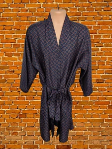 VINTAGE LARGE NAVY DRESSING GOWN BELTED ROBE NIGHT LIGHT PAISLEY POLYESTER MENS - Picture 1 of 4