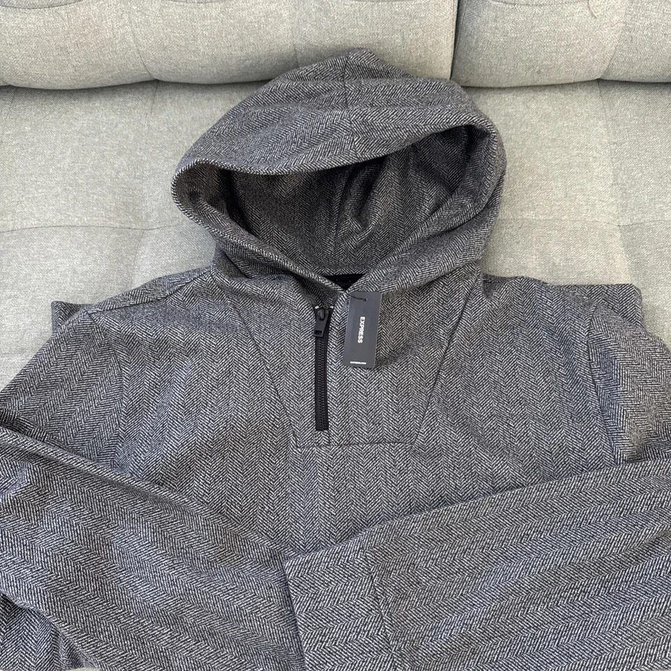 EXPRESS Hombre ESPIGA CREMALLERA SUÉTER SUDADERA CON CAPUCHA - Negro/Gris XL NUEVO CON ETIQUETAS Foto 1 de 4