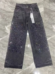 NEU PE Herren Strass Mode High Street gewaschen schwarz Damen Jeans 25FW - Bild 1 von 10