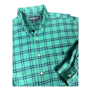 Ralph Lauren Blaire Tartan Plaid Button Down Shirt Teal Men’s M Cotton Pony 90’s - Picture 1 of 12
