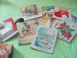 Fun box of vintage Christmas cards glitter fold out flocking never used - Picture 1 of 9