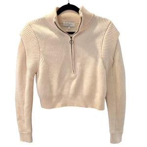 L’Academie Ribbed Wool Blend Quarter Zip Sweater Beige Cream Cropped Size Small - Bild 1 von 6