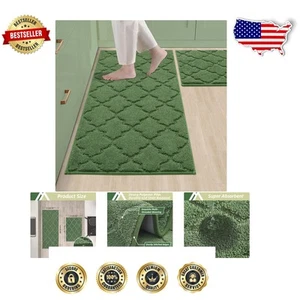 Elegant Green Non-Slip Kitchen Mats [2 PCS] - Machine Washable & Stain Resistant - Picture 1 of 9