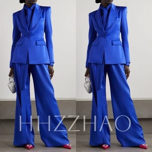 Königsblau Satin Damen Anzüge formell Business Dame Büro Arbeitskleidung zweiteilig - Bild 1 von 13