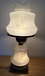 Vintage Frosted White Glass Hurricane Lamp 3 Way Lights 19” H - Picture 1 of 8